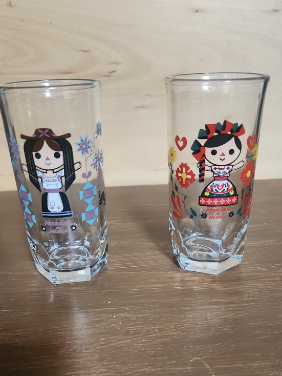 Other - Vintage Crisa Marias de Mexico Juice Glasses Set of 2 Paulo Villagran Doll